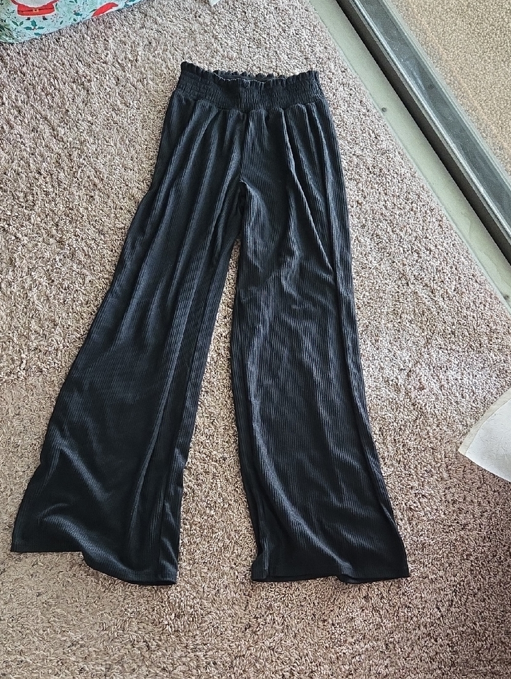Black Wide-Leg Ribbed Palazzo Pants